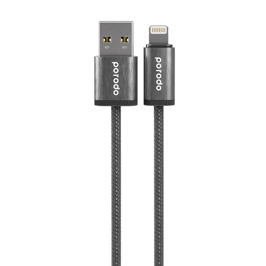 Porodo Woven 2.4A USB A to Lightning Cable 1.2M Black - كيبل يو اس بي لايتننغ من بورودو