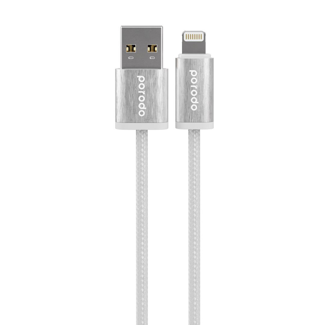 Porodo Woven 2.4A USB A to Lightning Cable 1.2M White - كيبل يو اس بي لايتننغ من بورودو