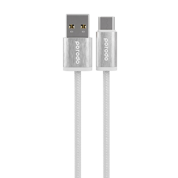 Porodo Woven 3A USB-A to Type-C Cable 1.2M White - كيبل يو اس بي تايب سي 1.2 متر من بورودو ابيض