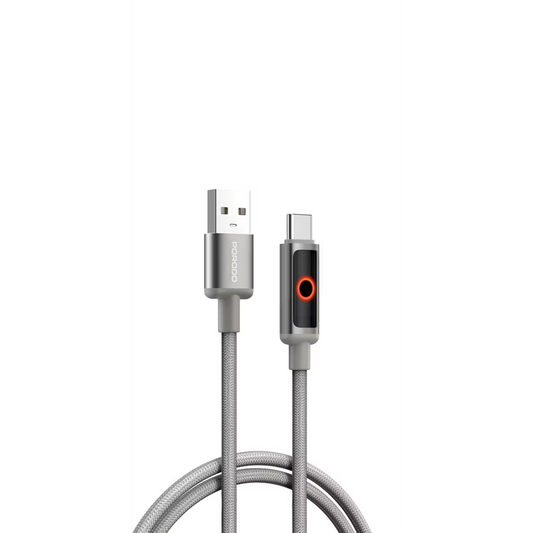 Porodo ChargeLite USB-A To USB-C High-Speed Charging Cable Grey - كيبل يو اس بي تايب سي عالي السرعة من بورودو رمادي