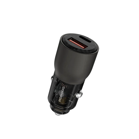 Porodo 96W Transparent USB-A+C Port Car Charger Grey - شاحن سيارة 96 واط من بورودو رمادي