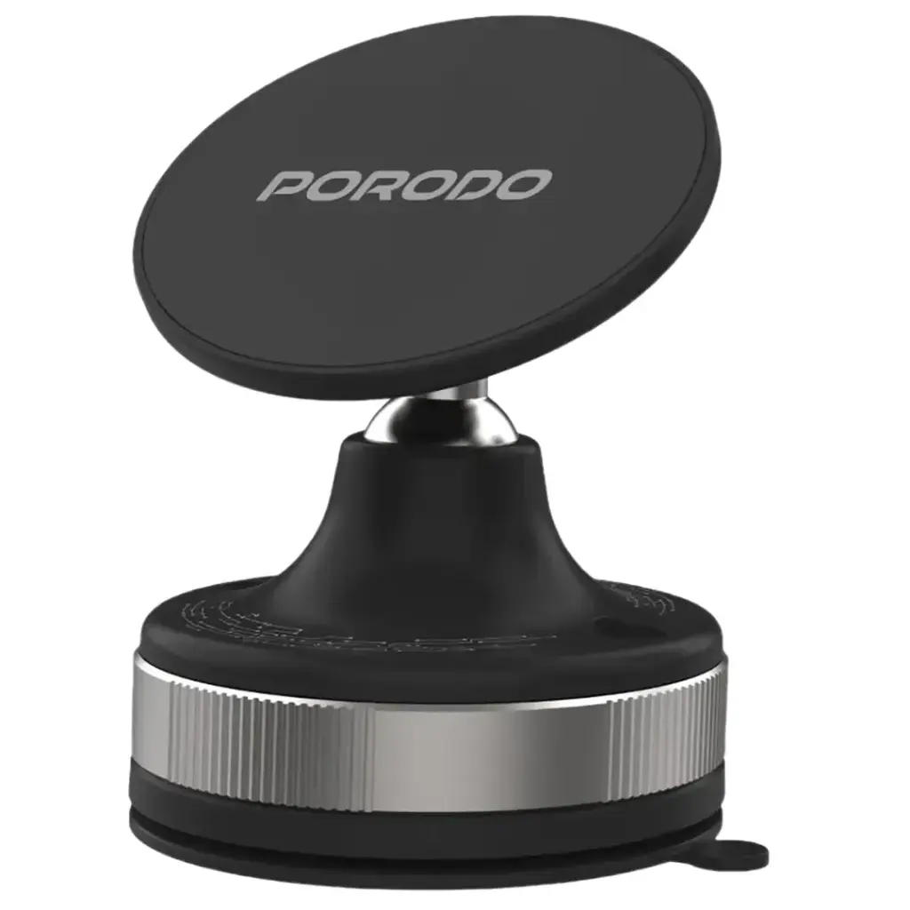Porodo 360 Rotatable Adjustable Magnetic Vacuum Suction Holder Black - ستاند سيارة مغناطيسي بالشفط قابل للتعديل والدوران بزاوية 360 درجة من بورودو اسود