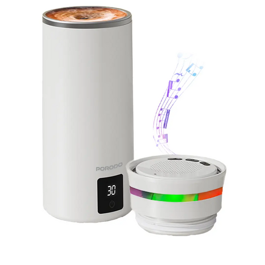 Porodo Lifestyle Fluxmix 350ML Stirring Cup With Speaker White - كوب تحريك فلوكس ميكس 350 مل مع مكبر صوت من بورودو ابيض