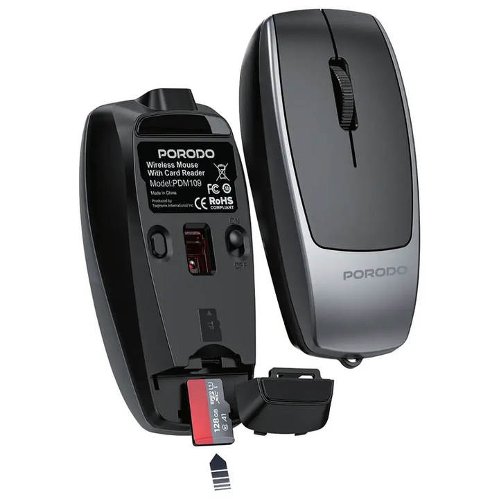 Porodo Bluetooth Mouse with Card Reader+Type-C Charging - Black- ماوس ...