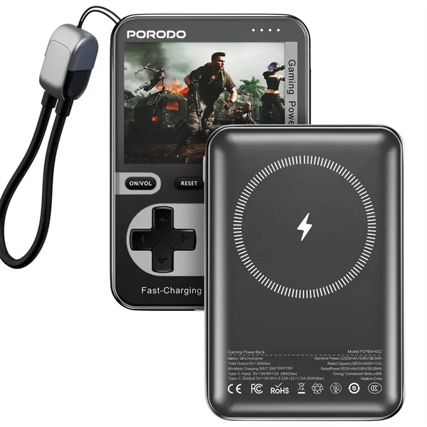 Porodo Gaming Arcadevolt 10000mAh MagSafe POWERBANK Black - باوربنك 10000 ملي امبير للالعاب ماك سيف من بورودو اسود