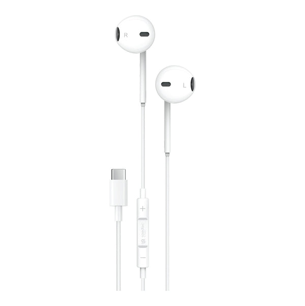 Porodo Soundtec Stereo Earphones Type-C with High-Clarify Mic White - سماعات تايب سي سلكية مع مايكروفون عالي الوضوح من بورودو ابيض