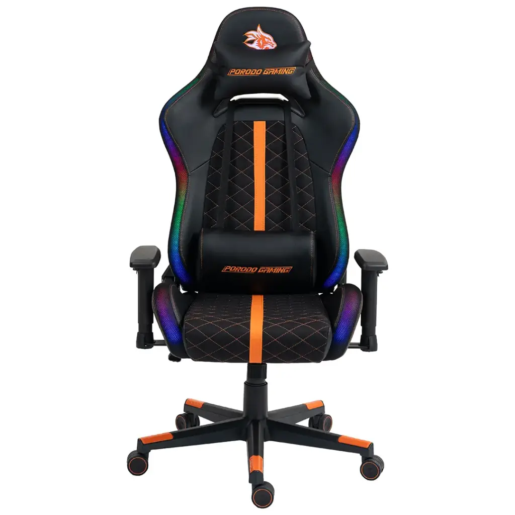 Porodo Gaming Ergonomic RGB Gaming Chair With Molded Foam Seat & 2D Armrest Black - كرسي الالعاب مزود بمقعد من الإسفنج المصبوب ومسند ذراع ثنائي الأبعاد و مكبرات صوت مدمجة من بورودو