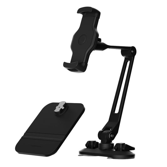 Powerology Adjustable Long Arm 360° Rotatable Suction Phone Holder Black - ستاند للهاتف والايباد متعدد التركيبات مع قاعدة مكتبية وشفط من باورولوجي