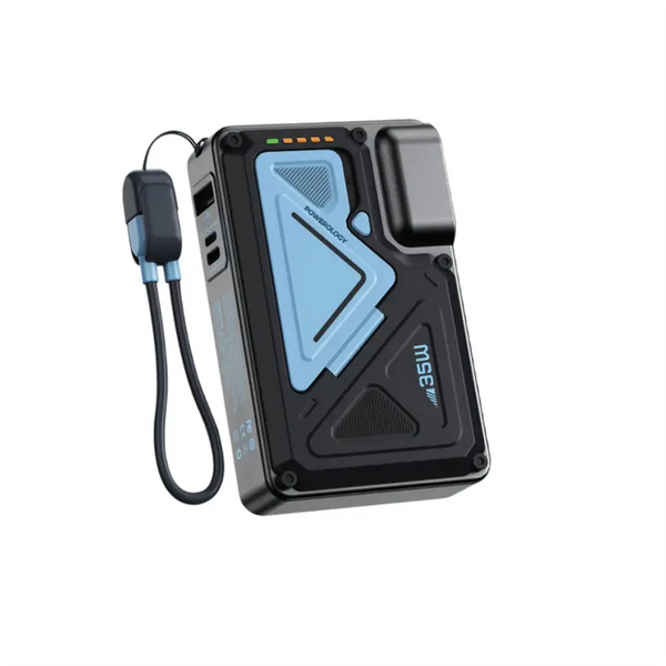 Powerology 10000mAh MagSafe Wireless Power Bank with Type-C & Lightning Cable Adapter - باوربانك 10000 ملي امبير مع شحن سلكي ولاسلكي وماك سيف من باورولوجي اسود