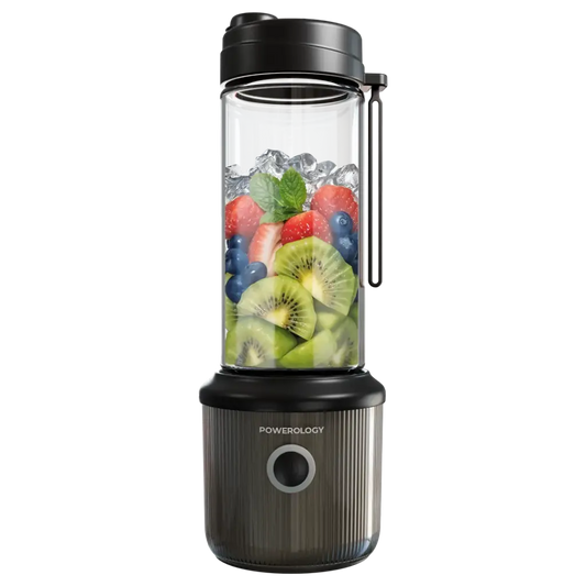 Powerology Portable Blender 450ml 2500mAh 6 Blades 126W Black - خلاط محمول بسعة 450 مل مع بطارية 2500 ملي امبير وشفرات ستة حادة من باورولوجي اسود