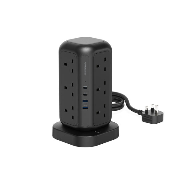 Powerology 12 Socket Multi-Port Tower Hub PD 45W 3250W 3M - سيار كهربائي مزود ب12 مقبس للطاقة ومنافذ متعددة للشحن 3250 واط 3 متر من باورولوجي