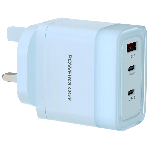 Powerology Lunex Series Fast Charging Adapter 65W Blue - شاحن 65 واط بثلاث منافذ من باورولوجي ازرق