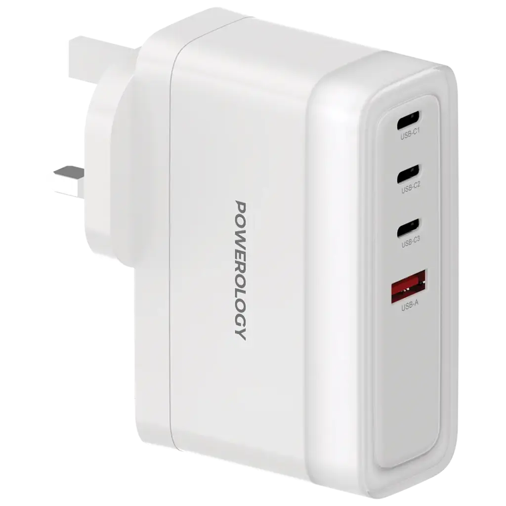 Powerology 4-Port Fast Charging Adapter 140W White - شاحن 140 واط باربعة منافذ من باورولوجي ابيض