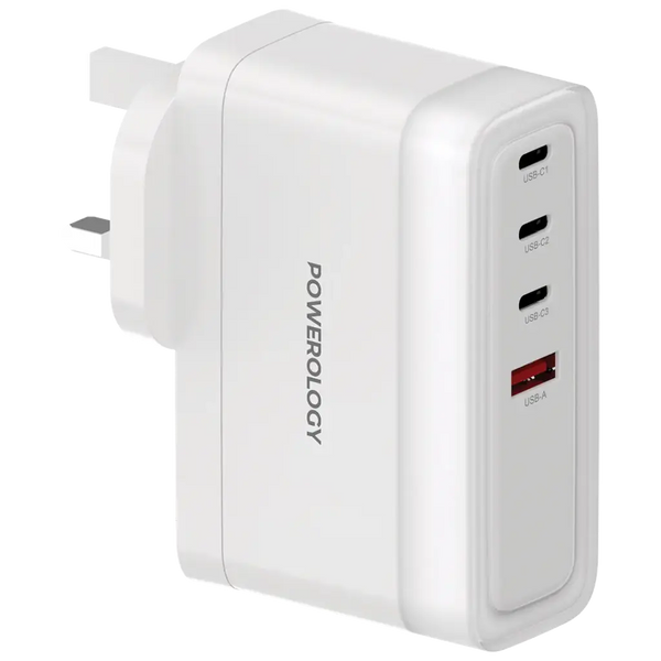 Powerology 4-Port Fast Charging Adapter 140W White - شاحن 140 واط باربعة منافذ من باورولوجي ابيض