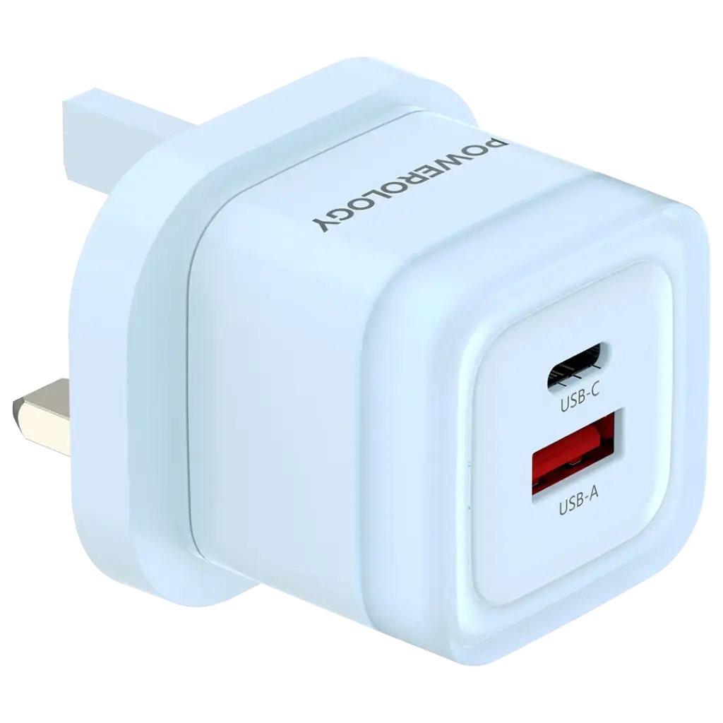 Powerology Dual-Port Fast Charging Adapter 35W Blue - شاحن 35 واط من باورولوجي ازرق