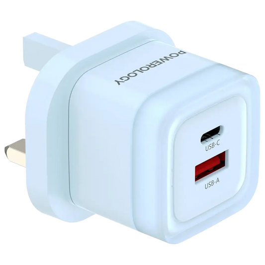 Powerology Dual-Port Fast Charging Adapter 35W Blue - شاحن 35 واط من باورولوجي ازرق