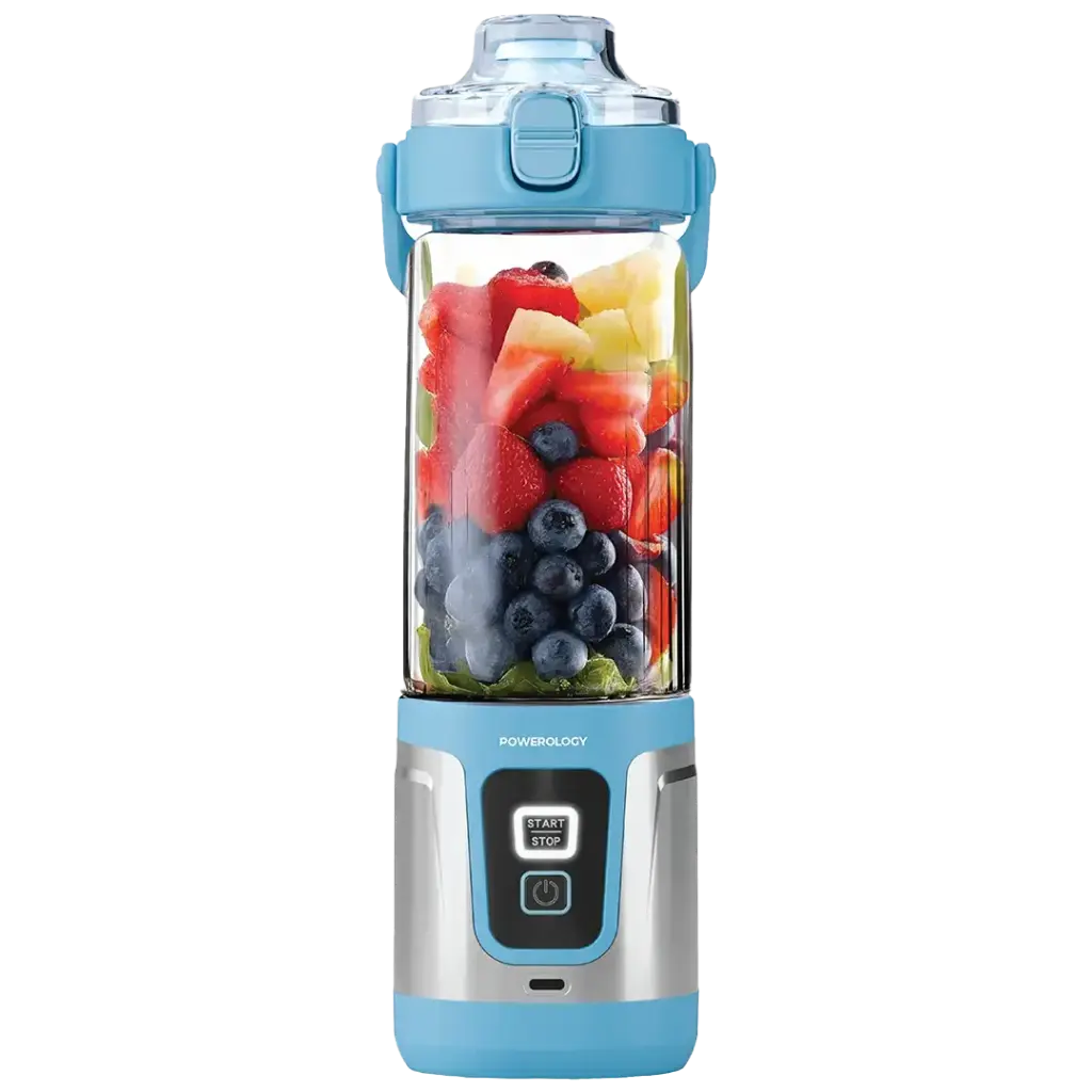 Powerology 120W Dual-blade Portable Blender With USB Type C +Led Light Blue - خلاط شحن محمول بقوة 120 واط مع منفذ تايب سي واضاءة من باورولوجي ازرق