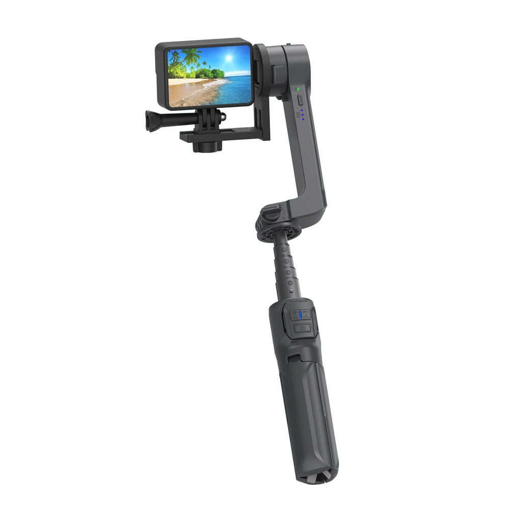 Porodo Anti-Shake Gimbal with rotatable central control Black - مثبت الهاتف والكاميرا للتصوير المضاد للاهتزاز مع تحكم مركزي قابل للدوران من بورودو