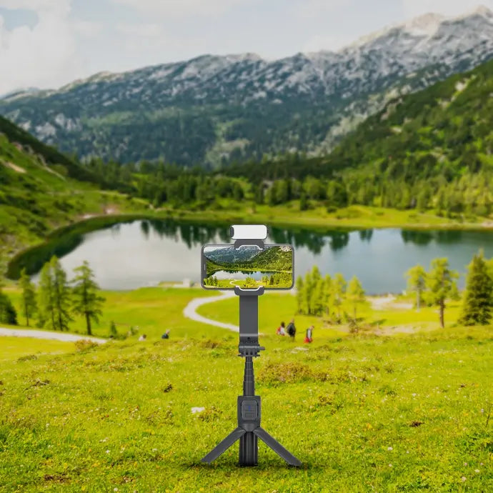 Porodo Anti-Shake Gimbal with rotatable central control Black - مثبت الهاتف والكاميرا للتصوير المضاد للاهتزاز مع تحكم مركزي قابل للدوران من بورودو