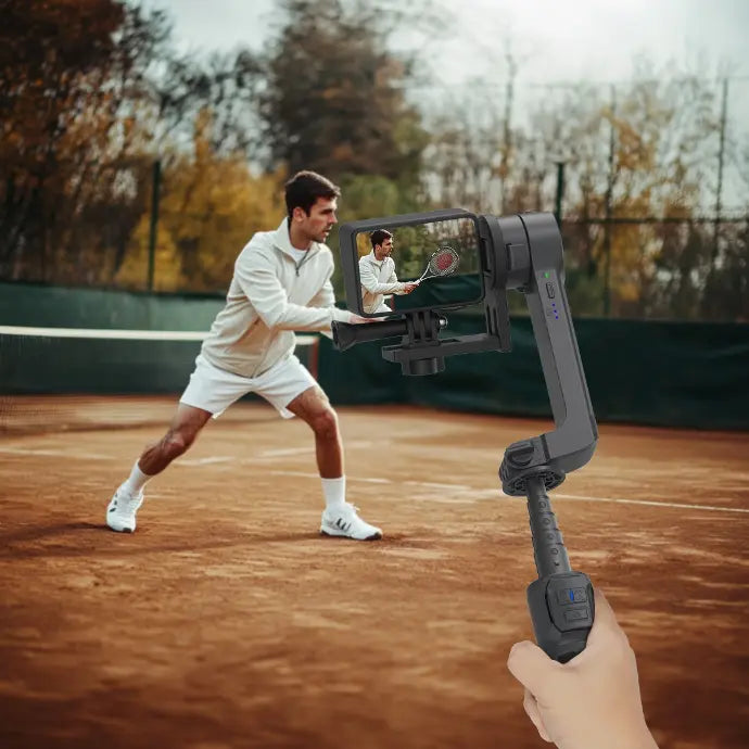 Porodo Anti-Shake Gimbal with rotatable central control Black - مثبت الهاتف والكاميرا للتصوير المضاد للاهتزاز مع تحكم مركزي قابل للدوران من بورودو