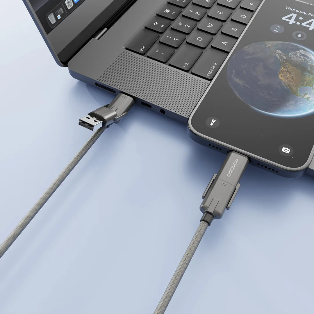 Porodo 240W 4-n-1 Braided Cable 1m Black -  كيبل 4 في 1 240 واط 1 متر من بورودو اسود