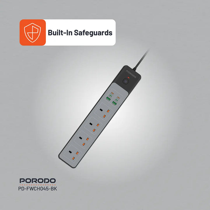 Porodo 4 AC Power Socket with USB A x2 USB C x4 UK 3M Wire Black - سيار ...