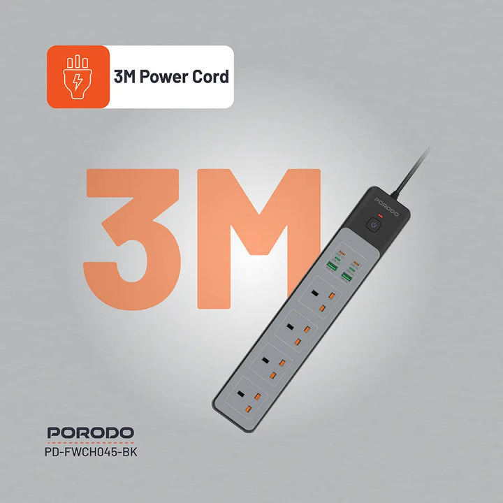 Porodo 4 AC Power Socket with USB A x2 USB C x4 UK 3M Wire Black - سيار ...