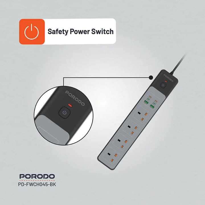 Porodo 4 AC Power Socket with USB A x2 USB C x4 UK 3M Wire Black - سيار ...