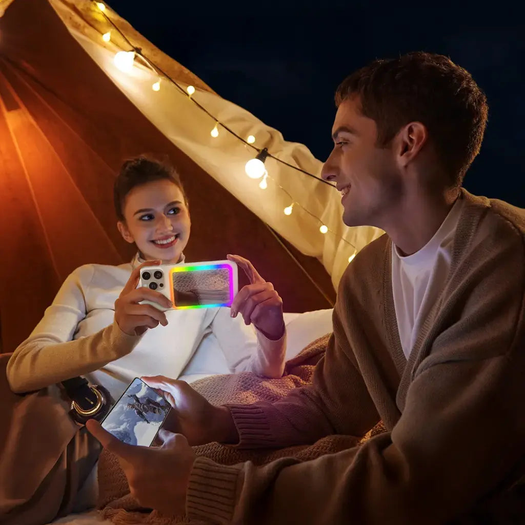 Porodo Magsafe Power Bank 5000mAh Mirror + Dynamic Light Modes Pink - باوربنك لاسلكي 5000 ملي امبير مع ماك سيف ومرايا واضاءات ديناميكية من بورودو وردي