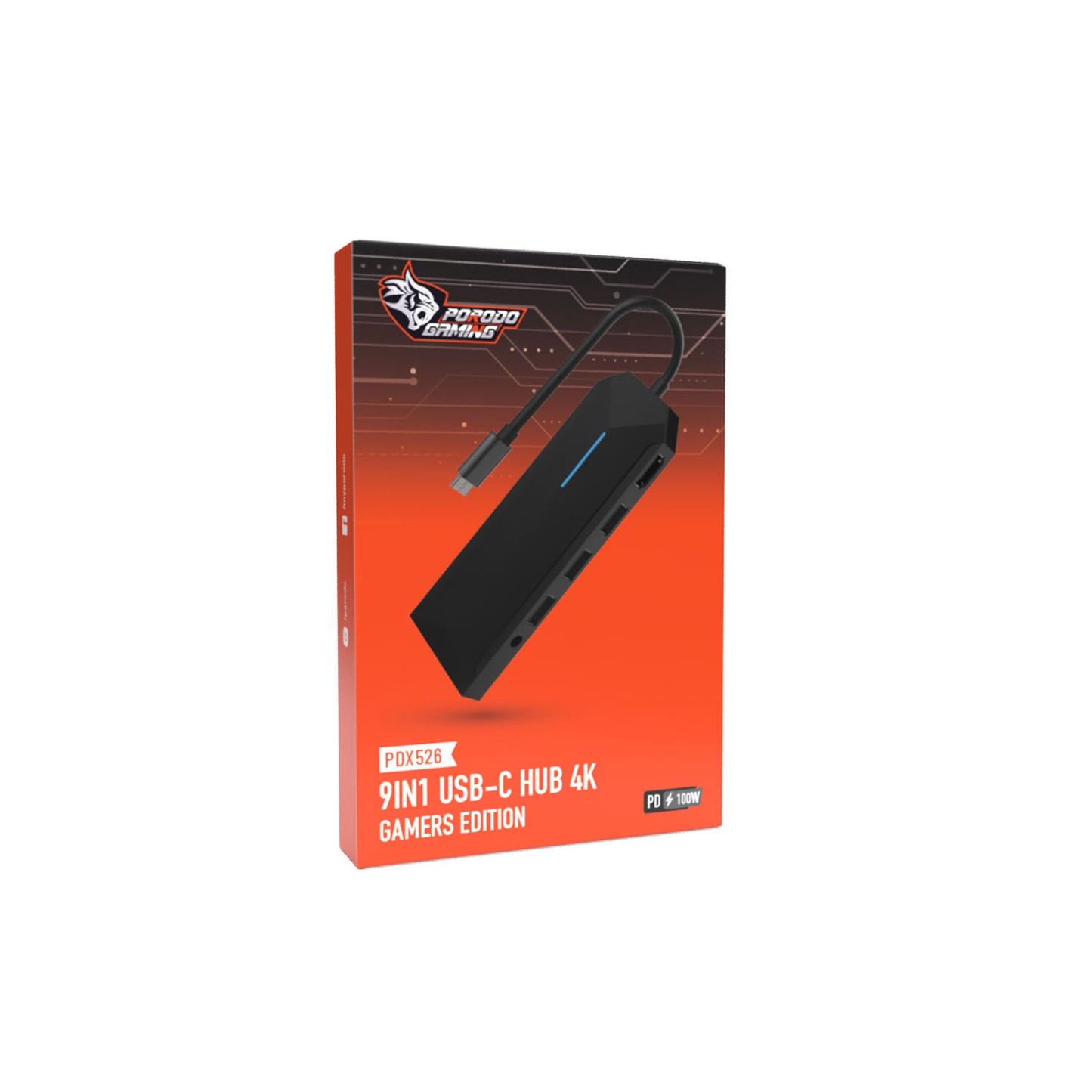 Porodo Gaming 9 in1 USB-C Hub 4K Gamers Edition PD 100W Black - توصالة تايب سي 9 في 1 للالعاب 100 واط من بورودو اسود