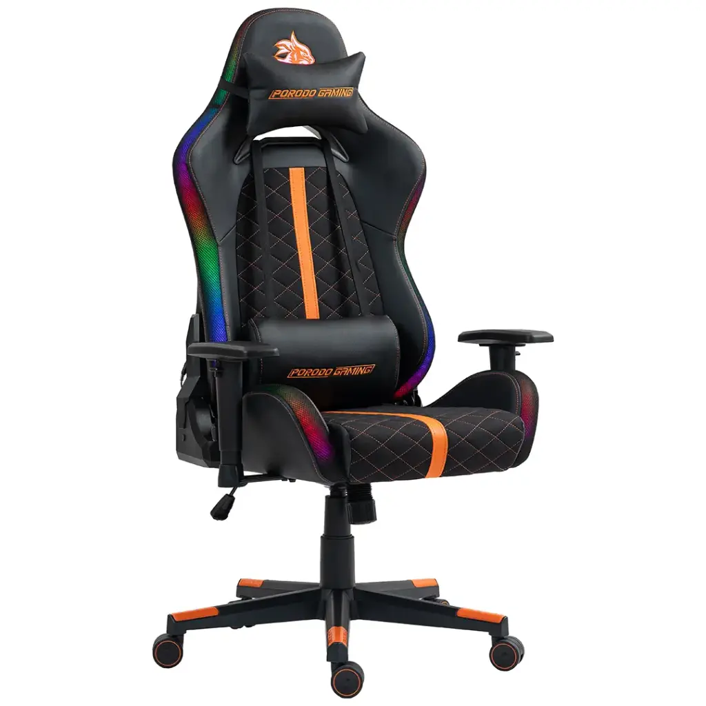 Porodo Gaming Ergonomic RGB Gaming Chair With Molded Foam Seat & 2D Armrest Black - كرسي الالعاب مزود بمقعد من الإسفنج المصبوب ومسند ذراع ثنائي الأبعاد و مكبرات صوت مدمجة من بورودو