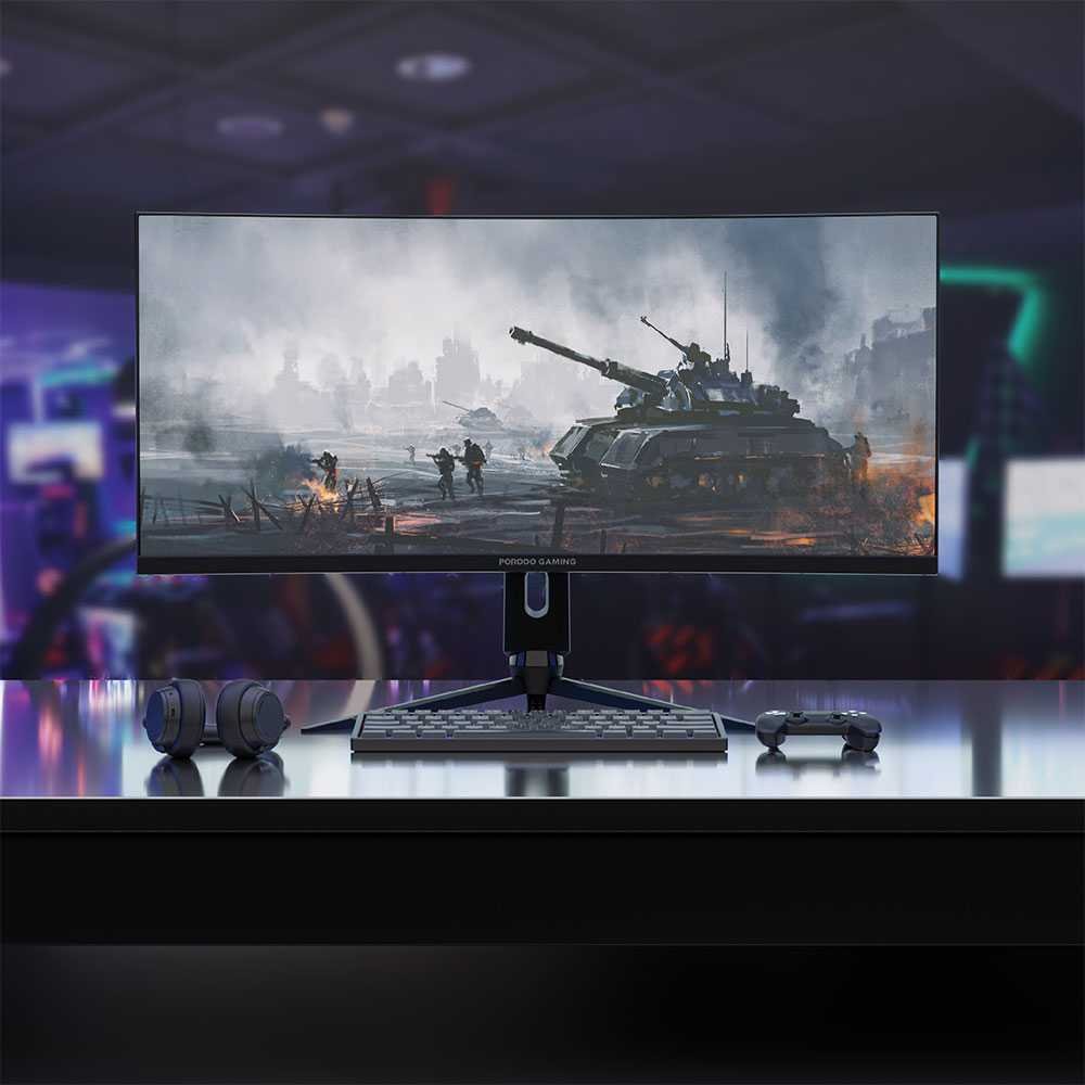 Porodo Gaming Ultra Wide Curved Gaming Monitor 34" 144Hz - Black- شاشة ألعاب من بورودو جيمينغ عريضة ومنحنية مقاس 34 إنش بمعدل تحديث 144 هرتز – أسود