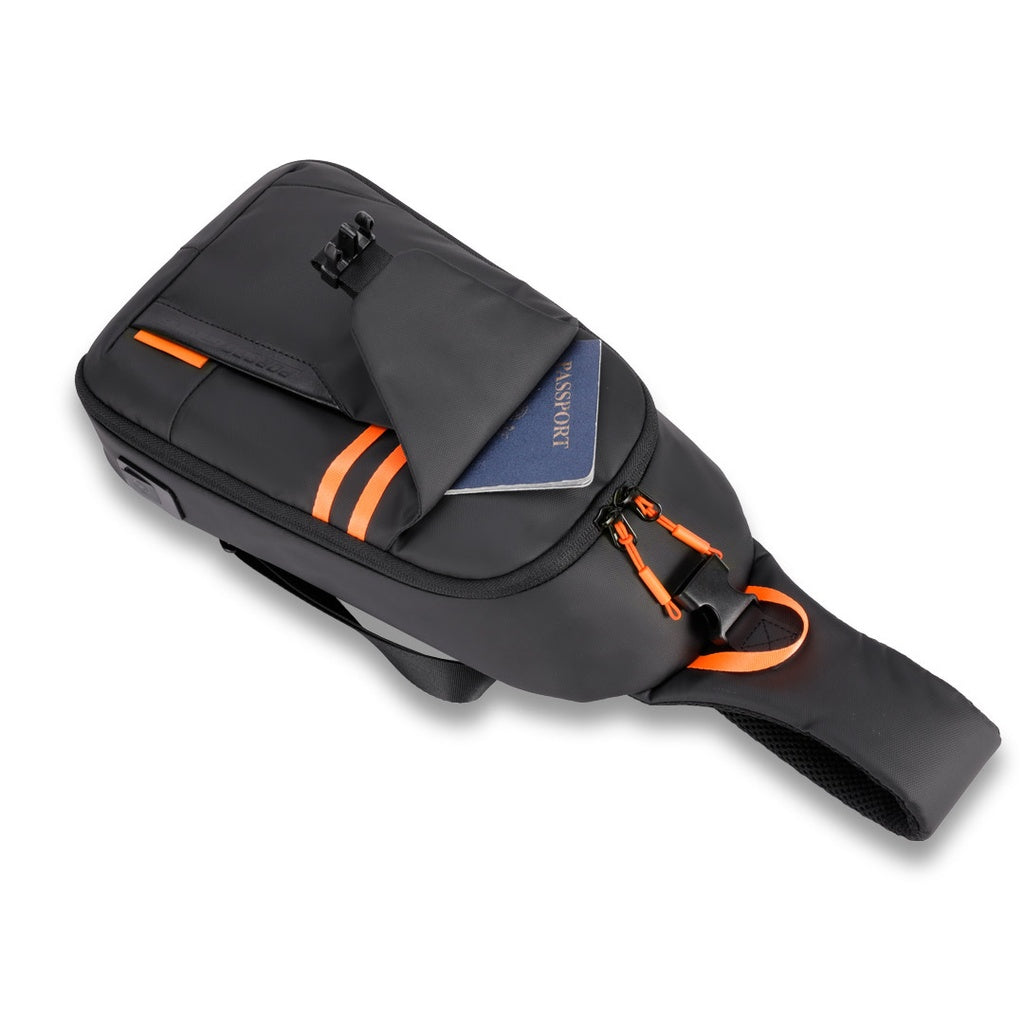 Porodo Gaming Water-Resistant PU Sling Bag With USB-C Port  - حقيبة ظهر رياضية ذات الحزام الواحد من بورودو