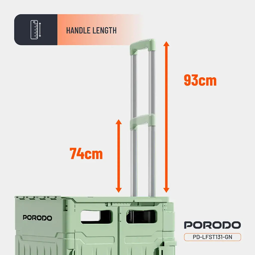 Porodo Lifestyle 75L Magnetic Slide Cover Foldable Camping Trolley Green - عربة تخييم قابلة للطي بسعة 75 لتر بنظام عجلات دوارة متعددة الاتجاهات من بورودو اخضر