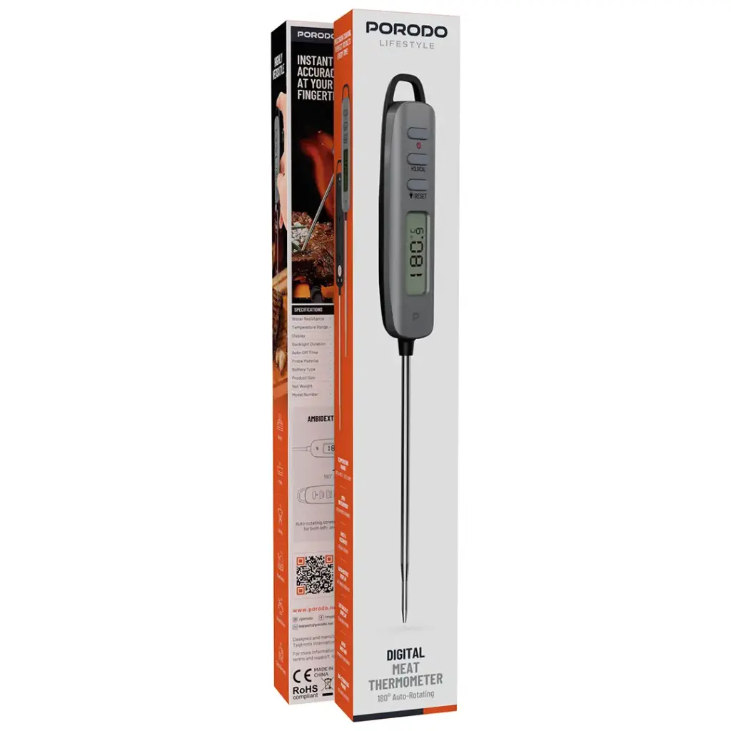 Porodo Lifestyle IPX6 Meet Thermometer - Silver-ميزان حرارة بورودو لايف ستايل بمعيار مقاومة الماء IPX6 – لون فضي