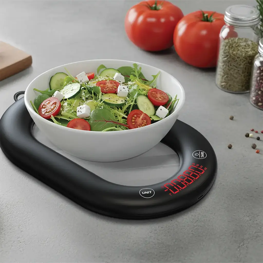 Porodo Glass Design Lifestyle Bluetooth Rechargeable Digital Smart Kitchen - ميزان طعام ذكي رقمي قابل لاعادة الشحن مع بلوتوث وتصميم زجاجي من بورودو اسود