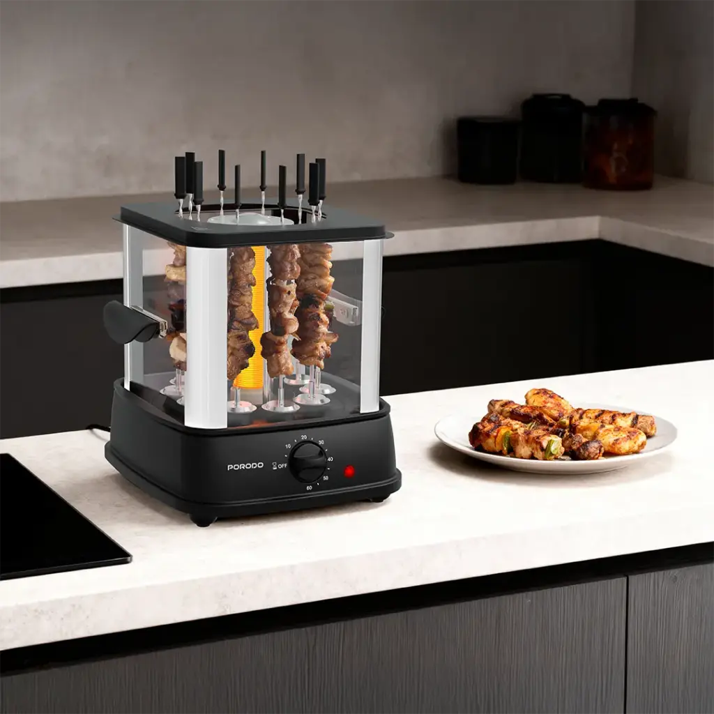 Porodo Lifestyle Grilljet Electric Rotisserie Kebab Grill with Timer Black - شواية كباب كهربائية دوارة مع مؤقت من بورودو اسود