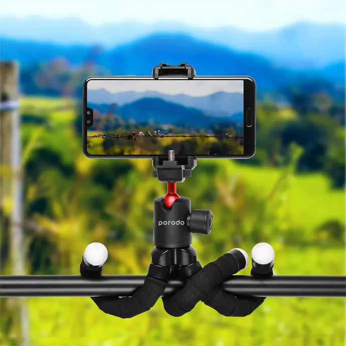 Porodo Table Tripod with Phone Holder Black - ستاند تصوير ثلاثي القوائم للطاولة من بورودو