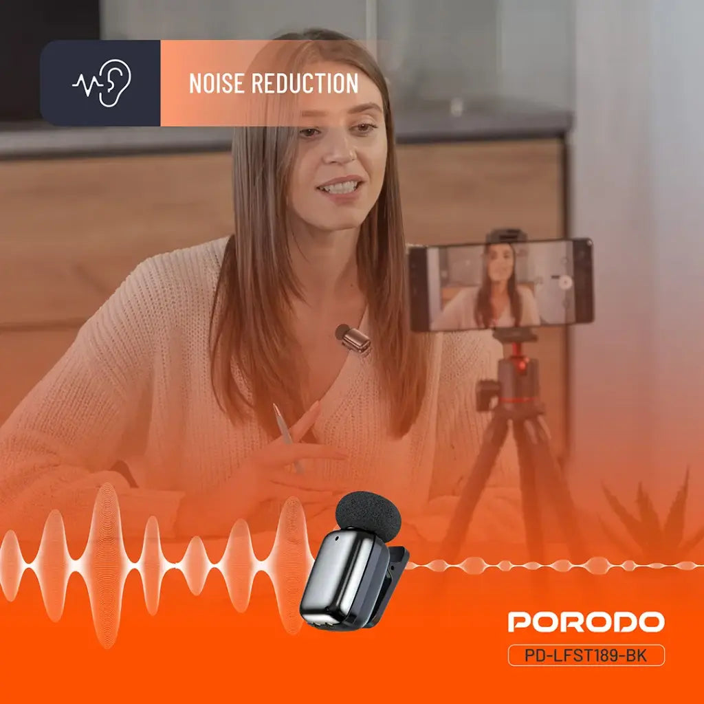 Porodo Microphone 60mAh Lightning port Black - نك مايك لاسلكي بمنفذ لايتننغ من بورودو اسود