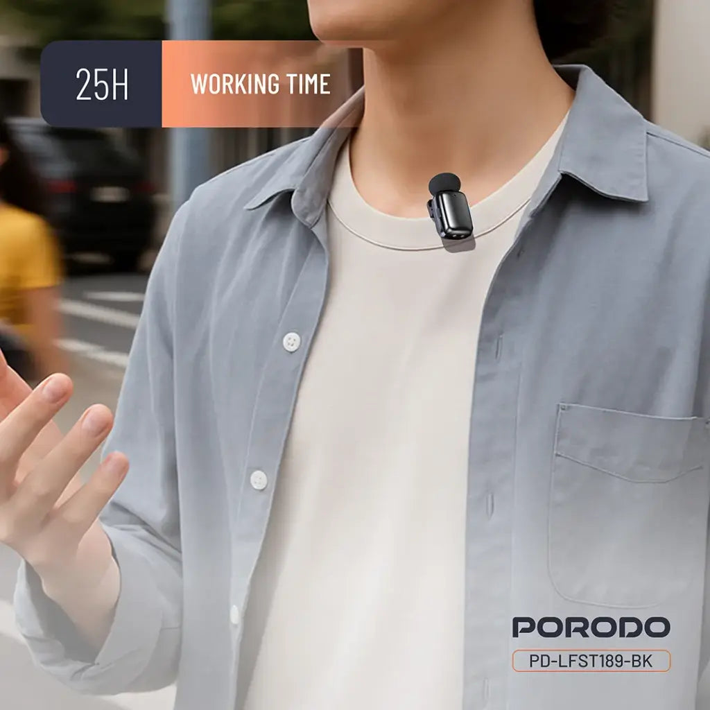 Porodo Microphone 60mAh Lightning port Black - نك مايك لاسلكي بمنفذ لايتننغ من بورودو اسود