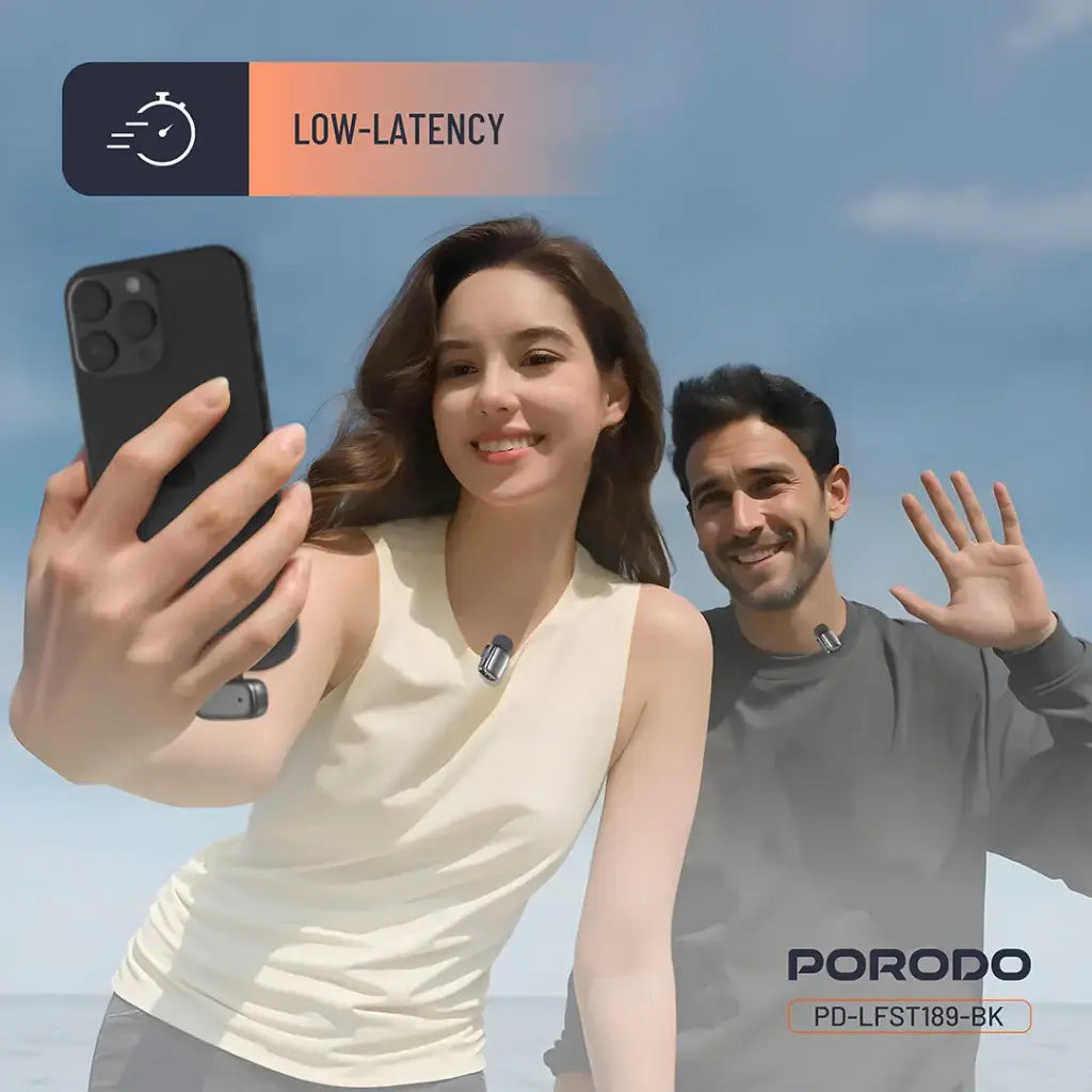 Porodo Microphone 60mAh Lightning port Black - نك مايك لاسلكي بمنفذ لايتننغ من بورودو اسود