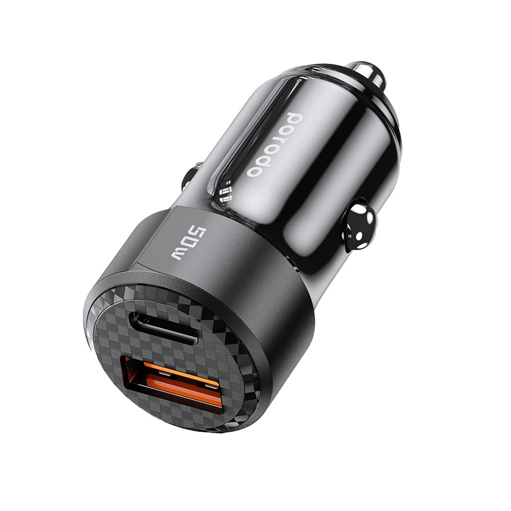 Porodo 50W Dual Port Car Charger PD 20W QC 30W Black - شاحن سيارة 50 واط من بورودو اسود