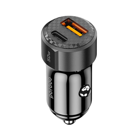 Porodo 50W Dual Port Car Charger PD 20W QC 30W Titanium - شاحن سيارة 50 واط من بورودو تيتانيوم