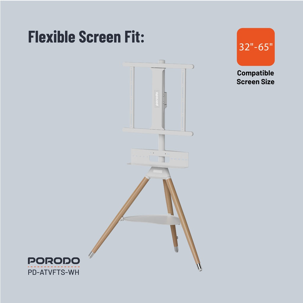 Porodo 32"-65" Artistic TV Floor Tripod Stand -ستاند تلفزيون ثلاثي القوائم مقاس 32 بوصة - 65 بوصة من بورودو