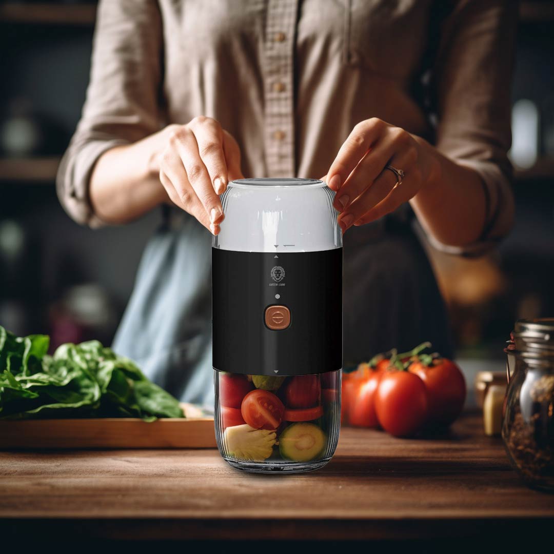 Green Lion Portable Grinder & Chopper 80mL / 300mL 60W Black - طاحونة ومفرمة محمولة 80/300 مل 60 واط من كرين اسود