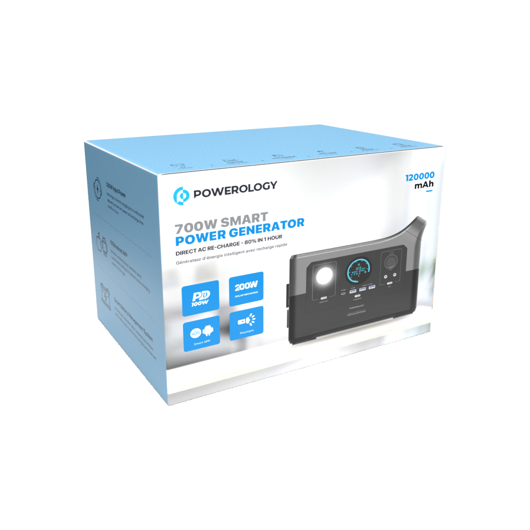 POWEROLOGY PORTABLE POWER GENERATOR FAST CHARGING WITH APP 120000MAH 700W - مولد طاقة محمول 120000 ملي امبير 700 واط مع شاشة رقمية من باورولوجي