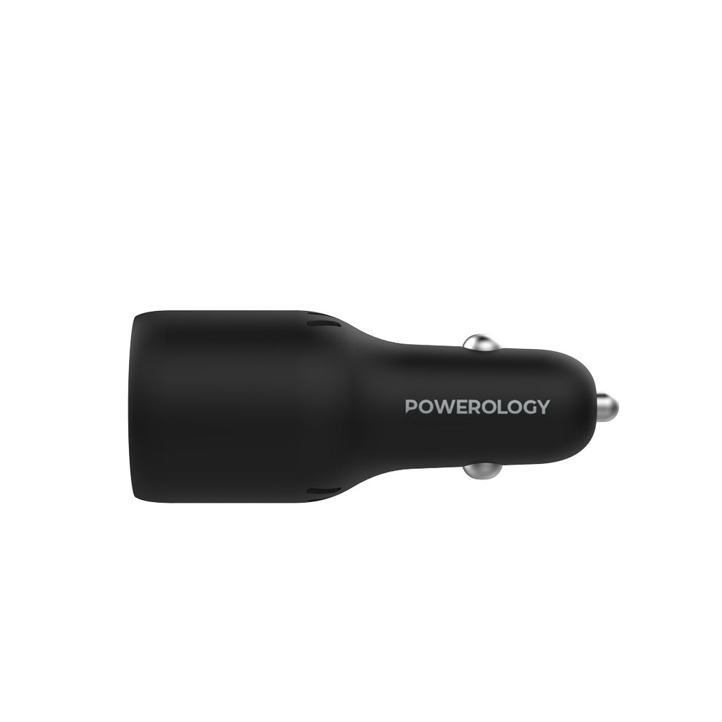 Powerology 65W PD + QC3.0 LED Dual Ports Car Charger Black - شاحن سيارة 65 واط ثنائي المنفذ من باورولوجي اسود
