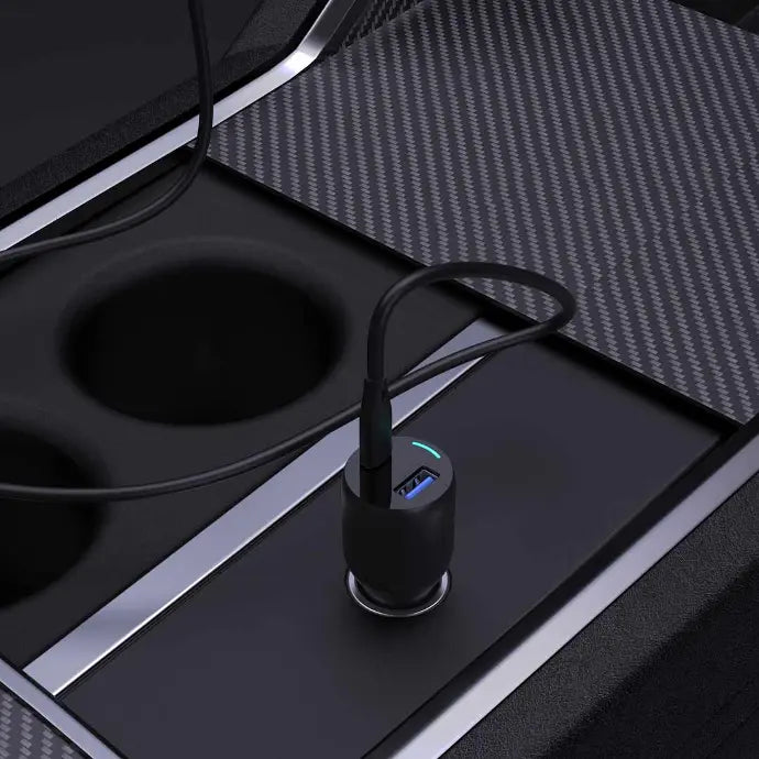 Powerology 65W PD + QC3.0 LED Dual Ports Car Charger Black - شاحن سيارة 65 واط ثنائي المنفذ من باورولوجي اسود