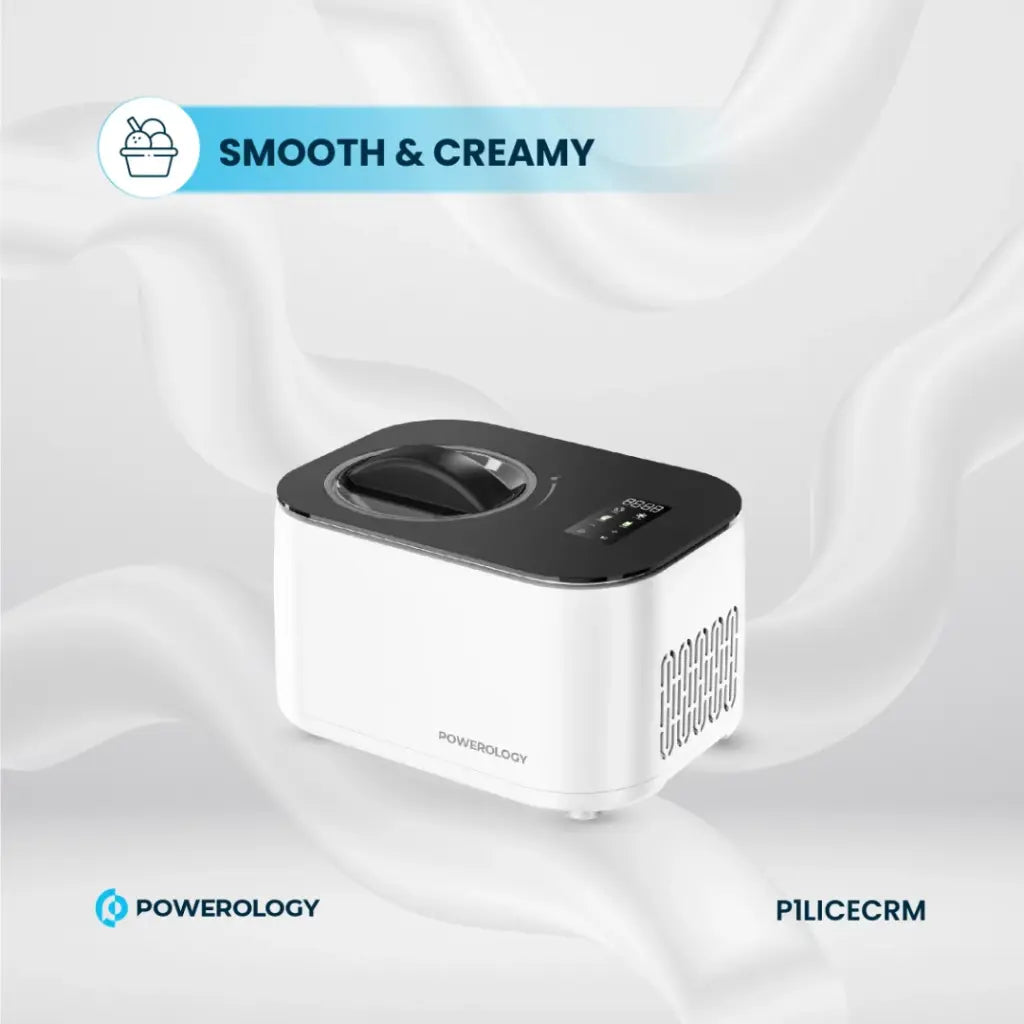 Powerology 1L Ice Cream Machine with Touch Display White - ماكنة صنع الايس كريم بسعة 1 لتر مع شاشة لمس من باورولوجي ابيض