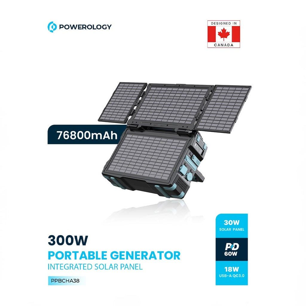 Powerology Portable Solar Power Generator 284Wh 300W QC 76800MAH -  مولد طاقة شمسية محمول 76800 ملي امبير 300 واط من باورولوجي